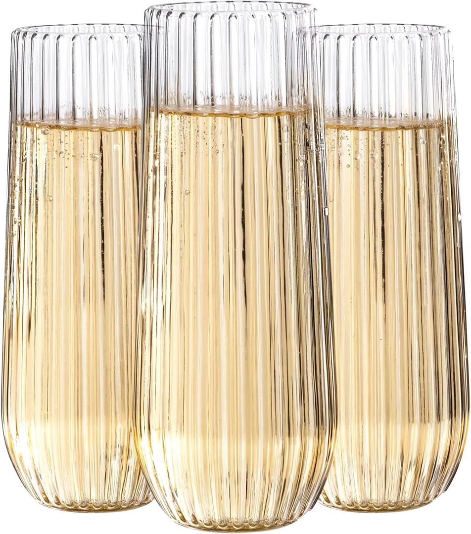 Ciaell 48PCS Plastic Ribbed Champagne Flutes - 9oz Clear Plastic Champagne Glasses - BPA-Free Disposable Shatterproof Toasting Glasses for Weddings, Party, Catering