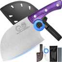 XYJ Authentic Since 1986,Heavy Duty Large Meat Cleaver,Serbian Chef Butcher Knife with Case,Chefs Vegetable Kitchen Knife,Full Tang for Outdoor Camping,Wood Handle with Sheath