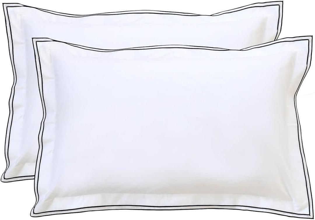 Ranznaz White Standard Pillow Shams Set of 2, 100% Cotton Embroidery Trims Pillowcases, Softer and Breathable Elegant Pillow Cover for Bedding, 20 x 26 Inches