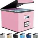 Huolewa Collapsible File Storage Organizer Box with Lid, Linen Document Storage, Universal Hanging Filing Organization Box for Letter/Legal Folder, Decorative Office/Home File Bins - only box (Pink)