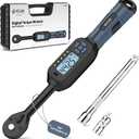 3/8 Torque Wrench Digital (2.21-44.25 Ft. Lb) 2% High accuracy Digital Torque Wrench 3/8 Drive Ratchet with Buzzer&LED Indicator Track Mode/Universal Joint&6" Xtension Bar for Bike Moto Auto