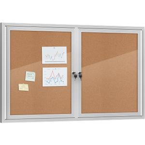 Mifuro 48"x30" Enclosed Bulletin Board, Outdoor Lockable Weather-Resistant Aluminum Cork Noticeboard for School & Office, Silver Frame w/Cork