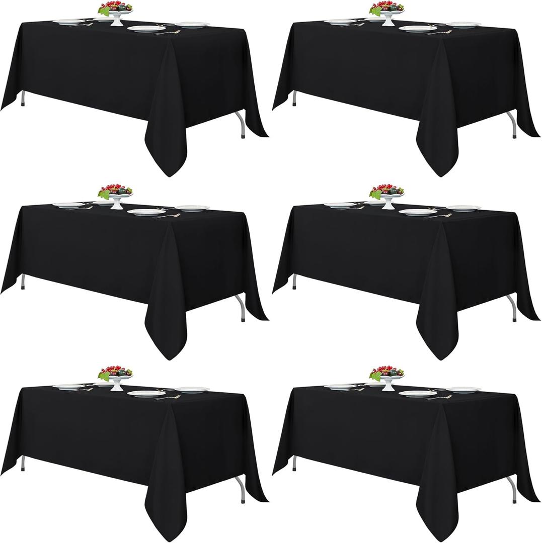Fitable Black Tablecloths for Rectangle Tables, 6 Pack - 70 x 120 Inches - Reusable and Washable Table Clothes for 6-8 Ft Tables, Polyester Fabric Table Covers for Wedding, Party, Banquet, Black, 6 Pack