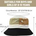 Outdoor Kids Sun Hat Quick Dry Bucket Hat Multiple Color Patchwork for Boys Girls 8-15 Years UPF 50+ Summer Beach Hats (Black)