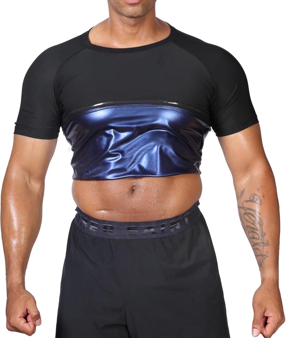 REMEBSWEAT Sauna Sweat Suits Shirt for Men Sweat Suit Compression T-Shirt Workout Sports Shapewear Gym Exercise Jacket, Large 