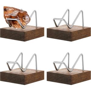 4 Pcs Rock Display Stand Metal Arms Crystal Display with Wooden Pedestal Base Decorative Easel Stand Holder Mineral Crystal for Gemstone Decor Collectibles
