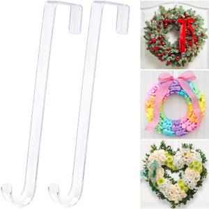 15" Clear Wreath-Hanger Non Scratch Over The Door Hooks,2 Pack Wreath-Door-Hanger Easter Halloween Christmas Decoration,Welcome Sign for Front Door Dcor Inside Outside,Slim Hangers Organizer for Home