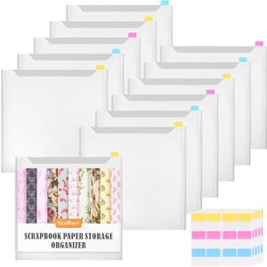 Sxaffayc 12 Pack Scrapbook Paper Storage 12x12 Paper Organizer with 60PCS Sticky Index Tabs for Holding Scrapbooking, Vinyl Sheets, Cardstock and Photos