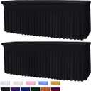 Table Skirts for Rectangle Tables 8ft - 2PCS Black Table Covers for 6 Foot Tables, Wrinkle Resistant Ruffles Elastic Table Cover and Table Skirt for Banquets/Weddings/Parties