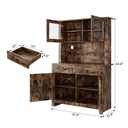GarveeHome Kitchen Pantry Cabinet with Microwave Stand, Freestanding Hutch Cabinet with Buffet Cupboard, Tall Kitchen Cabinets with Adjustable Shelves for Dining Room, Brown, 41.3 inches x 17.3 inches x 63.4 inches