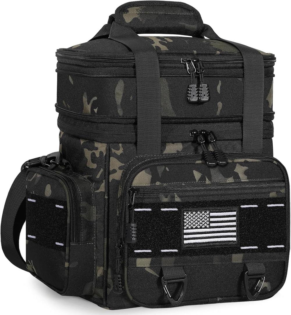 Expandable Tactical Lunch Box, Large Insulated Lunch Cooler Bag Heavy Duty Leakproof Lunch Pail for Men Adults Work Office Outdoor Picnic Trips,16L,Black-Camo