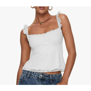 Women Y2k Lace Trim Tank Tops Teen Girl Fairycore Sleeveless Solid Going Out Streetwear Summer Crop Camisole Size S