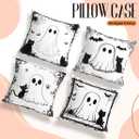 OBSEDE Fall Pillow Covers 18x18 Set of 4, Black Cat Cute Ghost Harvest Cushion Cases Inserts for Sofa Couch Bed Home Decor Thanksgiving Farmhouse Decorations, Single-Sided Print