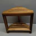 IBosins Corner Shower Stool with Storage Shelf Shower Foot Rest for Shaving Legs Small Bench for Inside Shower to Sit on Bath Seat  Acacia Wood