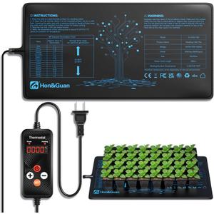 Hon&Guan 10"x 20.75" Seedling Heat Mat with Digital Thermostat Combo Set,Waterproof Plant Heating Pad for Germination,Indoor Gardening,Greenhouse