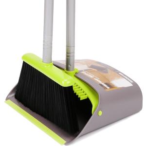 TreeLen Broom and Dustpan Set, TreeLen Broom with Dust Pan with Long Handle Combo Set for Office and Home Standing Upright Sweep Use with Lobby