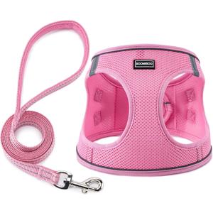 BOOMIBOO Dog Harness with Leash Set, No Pull Adjustable Reflective Step-in Puppy Pet Vest Harnesses for Dogs and Cats,Pink XXS (XXS (Chest:10"-12"))