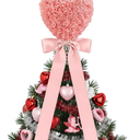 Soulchen Valentine Day Tree Topper 11.8 Inch Heart Tree Topper with Bow Rose Valentines Trees Ornaments Decorations for Valentine's Day Wedding Holiday Party Supplies (Pink)