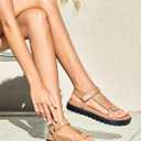 Coutgo Womens Platform Sandals Comfortable Arch Support Footbed Adjustable Ankle Strap Summer Beach Flat Sandals (7.5, Light Brown/Pu)