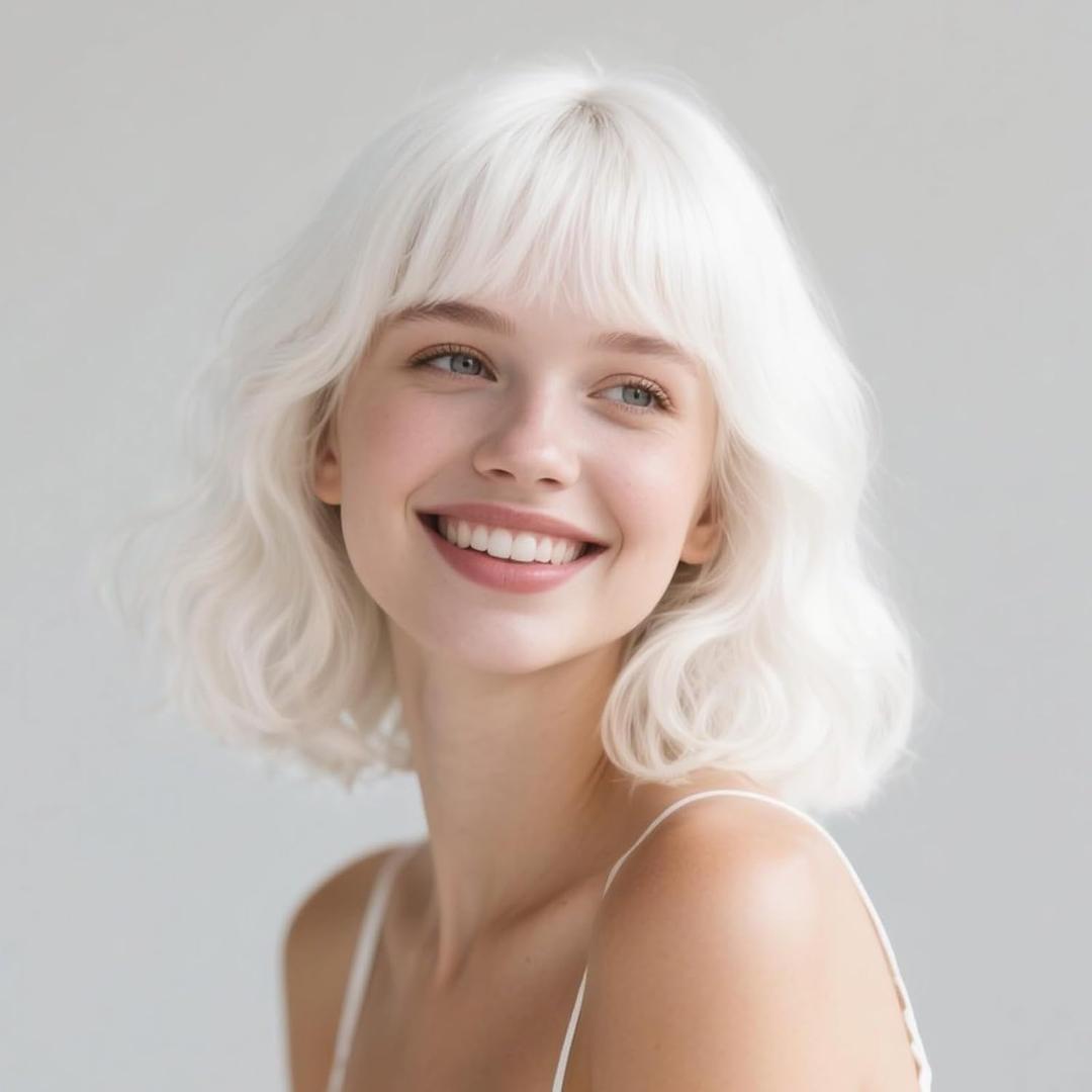 SUKRI Halloween White Bob Wig with Bangs Short Wavy White Wigs for Women Silver White Bob Hair Wig for Party Cosplay Daily Use12 Inch