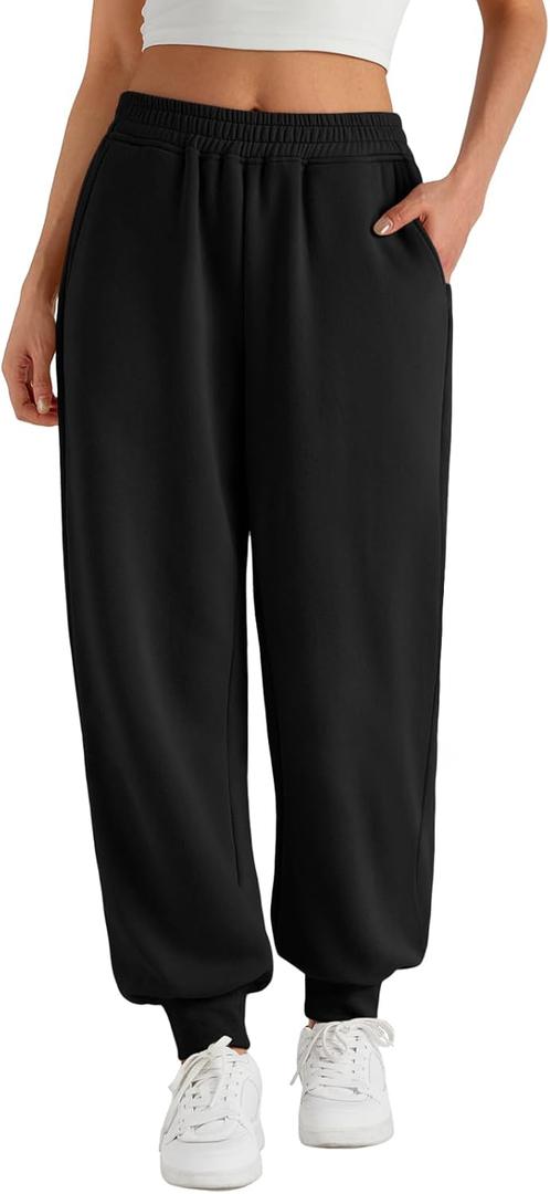 Trendy Queen Womens Sweatpants Baggy Athletic Joggers with Pockets Lounge Pants (Black, S)
