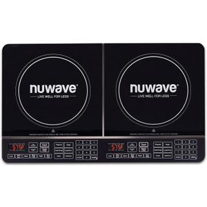 Nuwave Double Induction Cooktop, Powerful 1800W, 2 Large 8 Heating Coils, Independent Controls, 94 Temp Settings from 100F to 575F in 5F Increments, 2 x 11.5 Shatter-Proof Ceramic Glass Surface Black