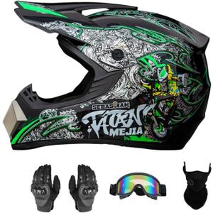 ATV Offroad Helmet Motocross Helmet Motorcycle Helmet with Gloves Goggles Mask for Men Women Adult Youth DOT/FMVSS 218 Approved (Large, Black)