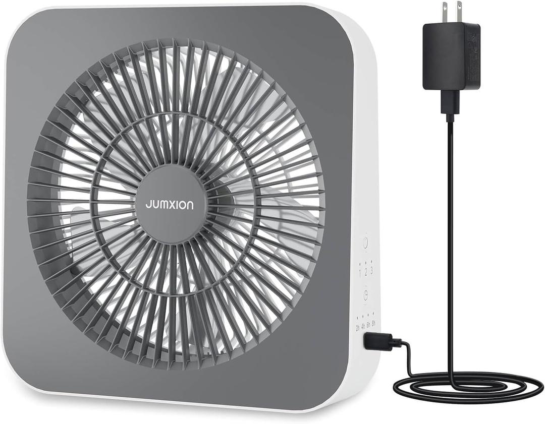 Small Box Fan, Window Fan with 3 Speeds & 8HRS Timer, Powerful Air Circulator Table Fan Powered by DC Adapter, 10 inch Square Desk Fan for Bedroom Office Kitchen Home Apartment