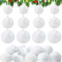 24 Pcs White Furry Christmas Ball Ornaments for Tree 2.36/3.15/3.94 Inches Pom Pom Ball Christmas Hanging Decoration for Party Supplies Fireplace Mantel Wall Decor