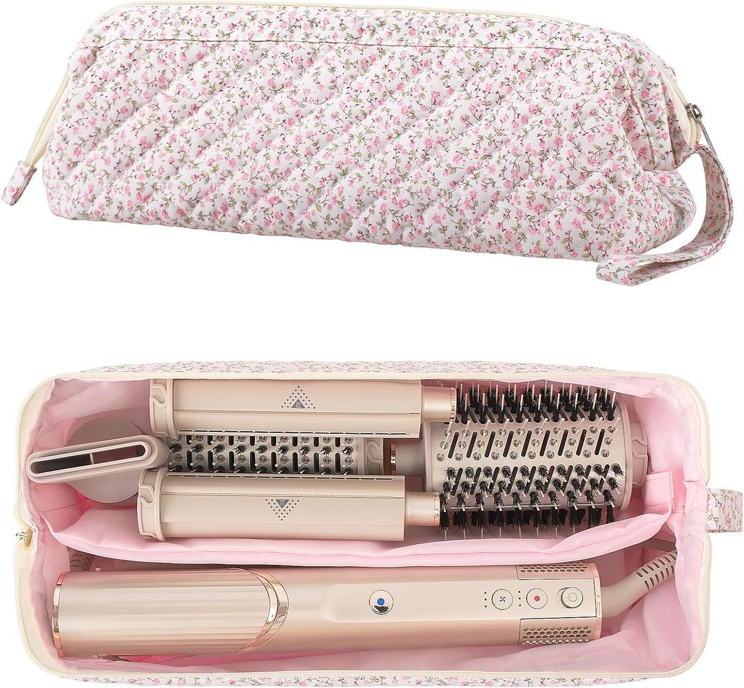 Quilted Hair Tool Travel Bag, Shark Flex Style Travel Case For Dyson Hair Dryer Airwrap Bag, Curling Iron Bags Quilted For Shark Dyson Revlon Organizer Accessories - Pink Floral