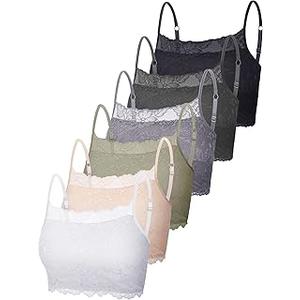 Bencailor 6 Pack Women's Lace Camisoles, Cleavage Cover up Tank Top Bralette Half Cropped Cami Bra for Girls XXL