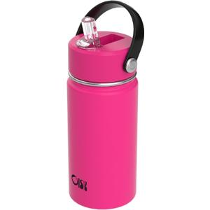 Kids Water Bottle with Straw Lid 14oz, Vacuum Insulated 316 Stainless Steel Water Bottles for Kids for School, Leakproof Water Bottle, BPA Free and Keep Cold for 24 Hours (Lightning Pink)