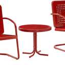 Crosley Furniture Bates 3-Piece Outdoor Chair and Side Table Set, Retro Metal Bistro Patio Conversation Sets, Bright Red Gloss