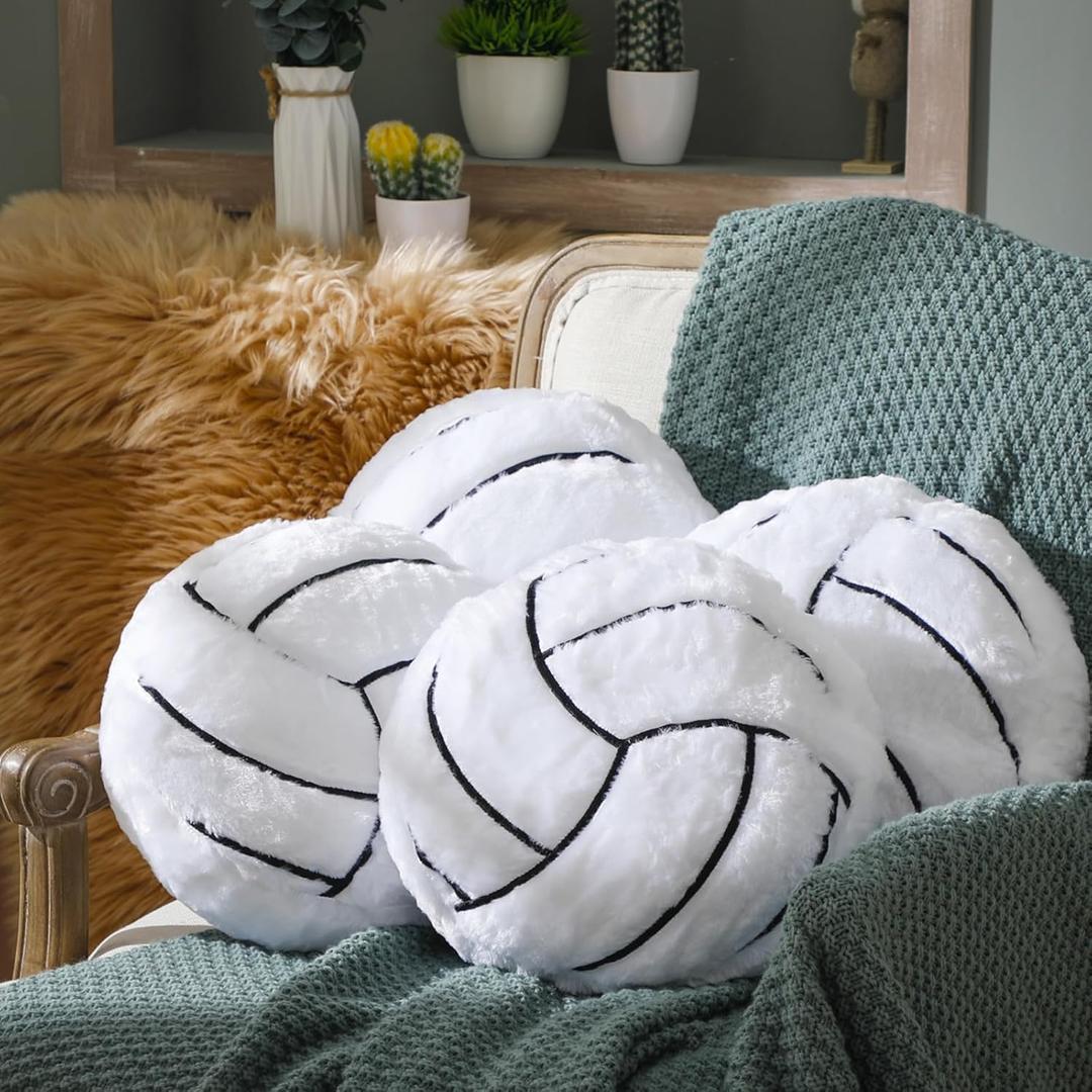 Gerrii 4 Pcs Basketball Softball Football Soccer Volleyball Tennis Pillow Sports Throw Pillow Fluffy Stuffed Plush Sport Theme Cushion Gift for Bedroom Decor(Volleyball)