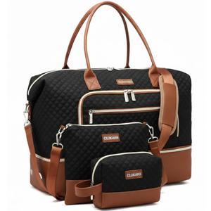 CLOKARS Weekender Bags for Women, Travel Duffle Bag Carry On Overnight Bag with Cosmetics Bag and Crossbody Purse for Gym Hospital, Gifts for Women, Black Brown