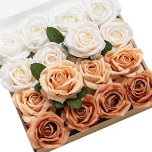 Ling's moment Artificial Flowers, 16pcs Burnt Orange Ombre Faux Silk Roses with Stems, 3.5" Fake Terracotta Flowers Bulk for DIY Wedding Bouquets Centerpieces Party Baby Shower Home Decoration (Ivory & Cream & French Orange & Burnt Orange)