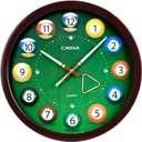 OSTAR Big Large Billiard Pool Ball Wall Clock, Battery Operated, Cue Hand, Non Ticking Quality Quartz, 14" Snooker Game