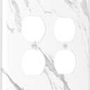 White Vein Marble Abstract Luxury Minimalism Outlet Covers 2 Gang Double Duplex Decorative Light Switch Covers Electrical Wallplates Socket Faceplate for Bathroom Kitchen Decor