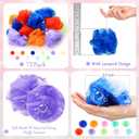 72 Pack Bath Loofah Bulk Travel Size Loofah Mini Sponge Mesh Shower Ball Body Scrubber Exfoliator Shower Bath Pouf Assorted Colors for Kids Women Men Wash Bathroom