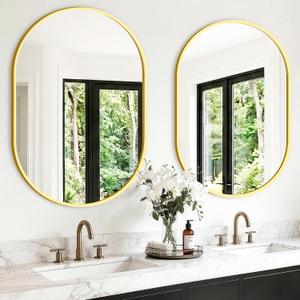 Oval Bathroom Mirror, 2 Pack 24"x36" Gold Vanity Mirror for Over Sink | Bedroom, Living Room, Entryway, Modern Mounted Metal Frame Wall Mirror, Hangs Horizontally or Vertically