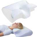 Pillow Breathable 100% Memory Foam Pillows, 2 in 1 Ergo Pillow, Snoring Relief, Not Stuffy, Lightweight, Memory Foam Pillows for Side & Back Sleepers (White 1 Set)