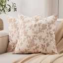 100% Cotton French Pastoral Throw Pillow Covers Set of 2, 16x16 Inch Brown Farmhouse Decorative Cushion Covers for Sofa Bed Living Room Home Decor