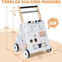 Wooden Baby Walker, Baby Push Walker with Wheel, Push and Pull Toys Learning to Walk, Montessori Walker Toy for Kids Development, Adjustable Speed and Height (Gray)