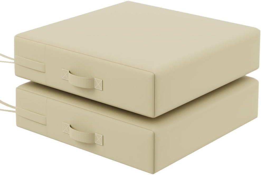 Outdoor patio Furniture seat cushions 22"x22"x4"Waterproof fade-resistant outdoor cushions for chairs With Removable Cover Outdoor chair patio seat cushions with Handle and Fixed belt Set of 2 (Beige White-2 Seat)