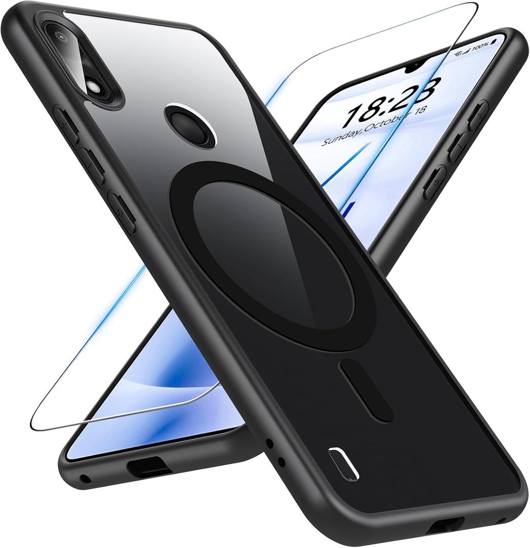 BESINPO Compatible with Gabb Phone 4 Case,Magnetic Shockproof with Tempered Glass Screen Protector, Military Grade Thin Slim Fit Cover,Black