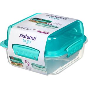 Sistema 1.24L Lunch Stack Square to Go Assorted Colours, Polypropylene, 1.24 Litre