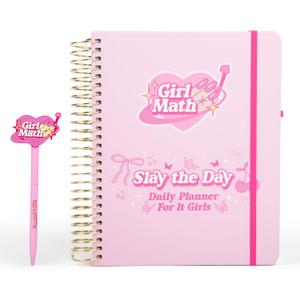 GIRL MATH Undated Planner with Hourly Time Slots for Women with Custom Pen and Stickers - Daily, Monthly and Weekly Planners for It Girls - Cute Girly Daily Agenda - Work Planner Organizer To Do List Notebook That Easily Organizes Your Tasks to Boost Productivity- 7"x9" (BOWS COVER)