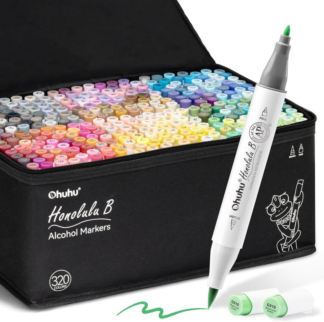 Ohuhu Refillable 320 Colors Alcohol Markers Brush Tip- Double Tipped Alcohol-based Art Sketch Marker Set for Artist Adults Coloring Illustration - Honolulu B of Ohuhu Markers -Brush & Fine Dual Tips