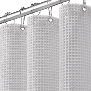 Waffle Weave Shower Curtain - Light Grey Cotton Fabric Texture Heavyweight Shower Curtain for Bathroom,Washable,  Light Grey, Standard 72"W X 72"L
