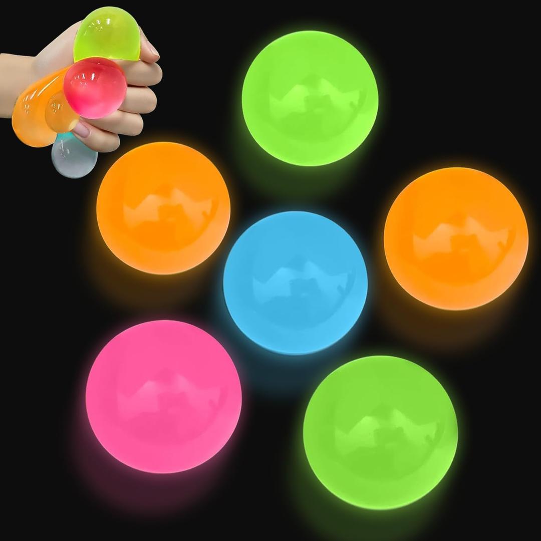 2 x 6 Pcs Glowing Sticky Balls, Stress Relieving Glow in The Dark Stick to The Ceiling, Sensory Stress Ball, Squeeze Toys for Adults Kids